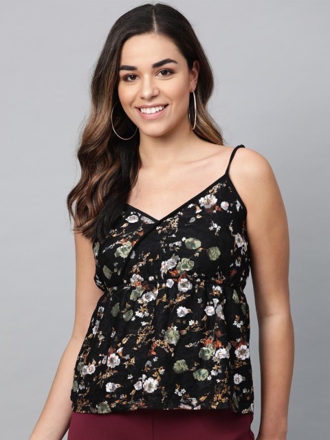 

Molly & Michel Black Floral Print Crepe Top