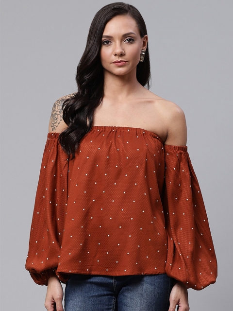 

Molly & Michel Rust Print Off-Shoulder Crepe Bardot Top