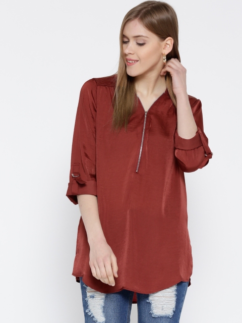 

FOREVER 21 Women Rust Orange Solid Longline Top