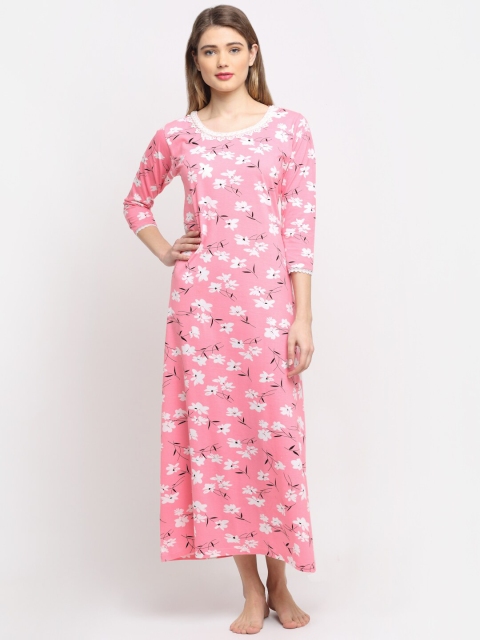 

Claura Pink Floral Printed Cotton Maxi Nightdress