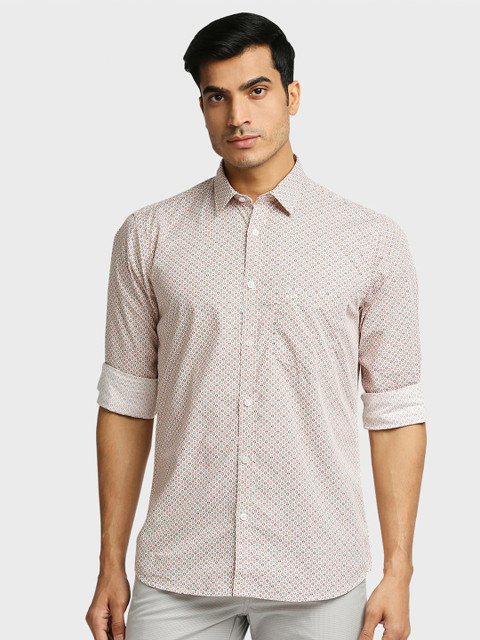 

ColorPlus Men White & Red Tailored Fit Geometric Printed Cotton Casual Shirt