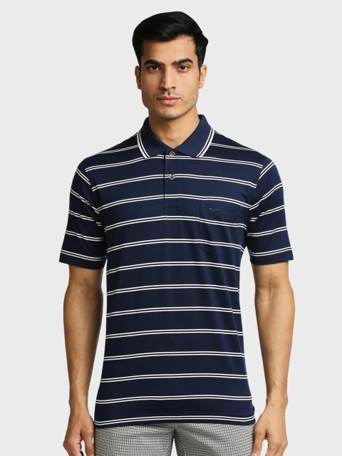 

ColorPlus Men Blue Striped Polo Collar Pockets T-shirt