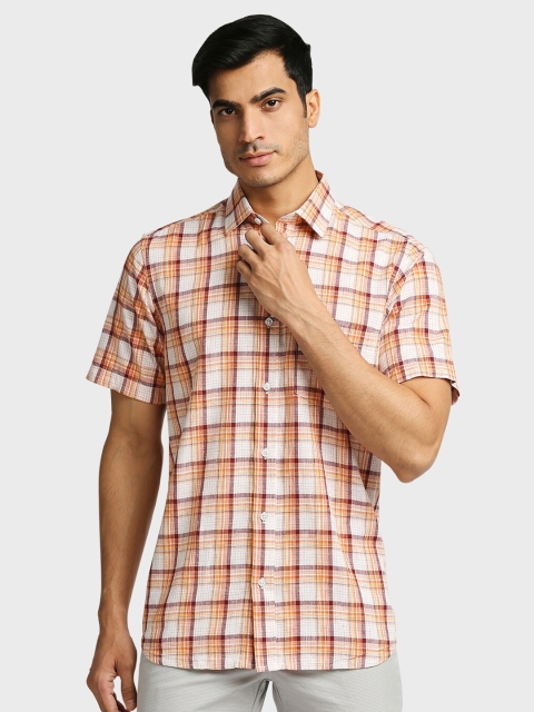 

ColorPlus Men Orange Checked Cotton Casual Shirt