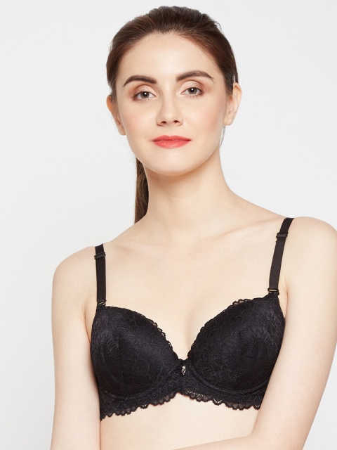 

Lebami Black Floral Lace Push-Up Bra - Underwired Heavily Padded