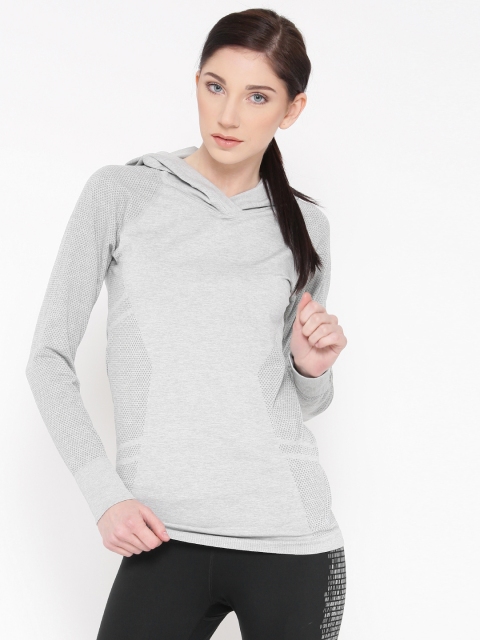 

FOREVER 21 Women Grey Melange Patterned Hooded T-shirt