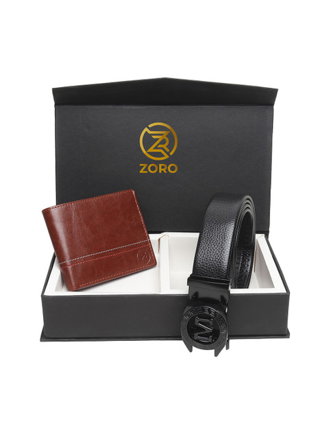 

ZORO Men Black & Brown Solid Belt & Wallet Accessory Gift Set