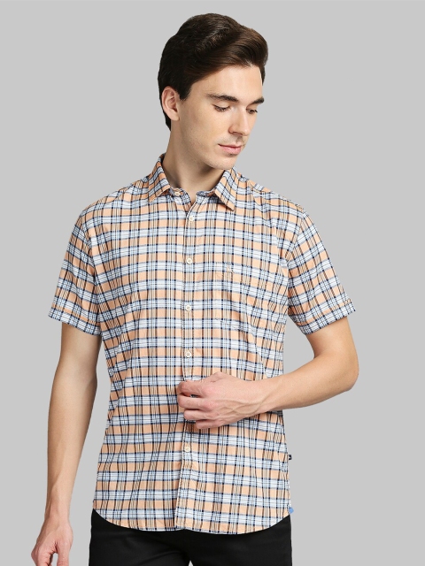 

Parx Men Orange Slim Fit Tartan Checks Checked Cotton Casual Shirt