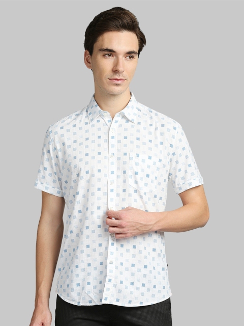 

Parx Men Blue & White Slim Fit Printed Cotton Casual Shirt