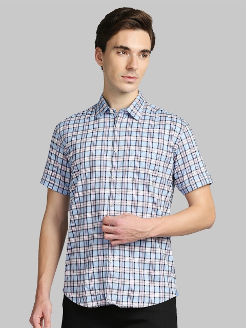 

Parx Men Blue Slim Fit Checked Cotton Casual Shirt