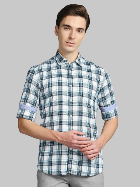 

Parx Men White Tartan Checks Print Slim Fit Cotton Casual Shirt
