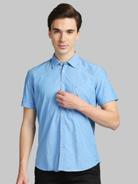 

Parx Men Blue Slim Fit Printed Cotton Casual Shirt