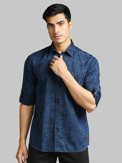 

Parx Men Blue & Black Slim Fit Floral Printed Cotton Casual Shirt