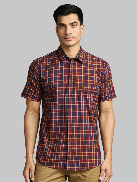 

Parx Men Red Slim Fit Checked Cotton Casual Shirt