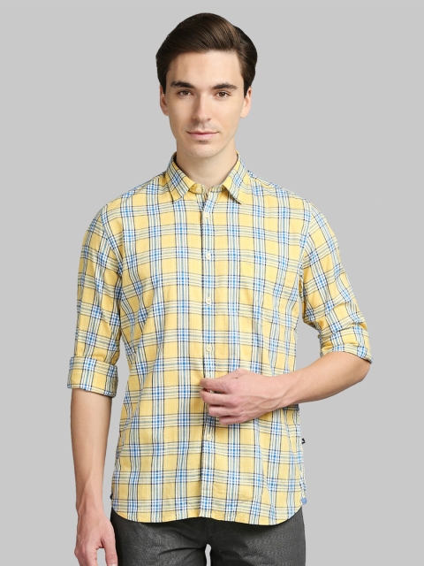 

Parx Men Yellow & Blue Slim Fit Tartan Checked Cotton Casual Shirt