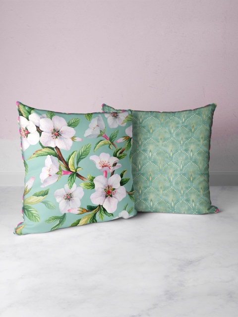 

BIANCA Set of 2 Green & White Floral Square Cushion Covers