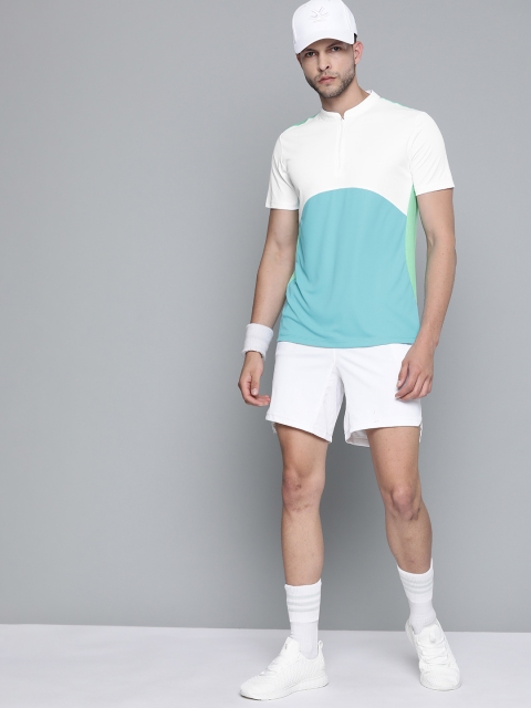

HRX By Hrithik Roshan Racketsport Men Peacock Blue Rapid-Dry Colourblock Tshirts, White