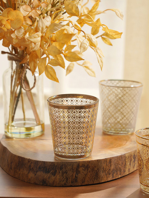 

Pure Home and Living Set Of 6 Gold-Toned Printed Glass Tumbler Set