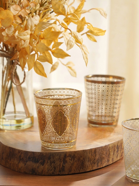 

Pure Home and Living Set Of 6 Gold-Toned & Grey Printed Glass Tumbler