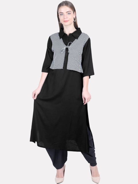

KALINI Women Black Yoke Design Thread Work Anarkali Kurta