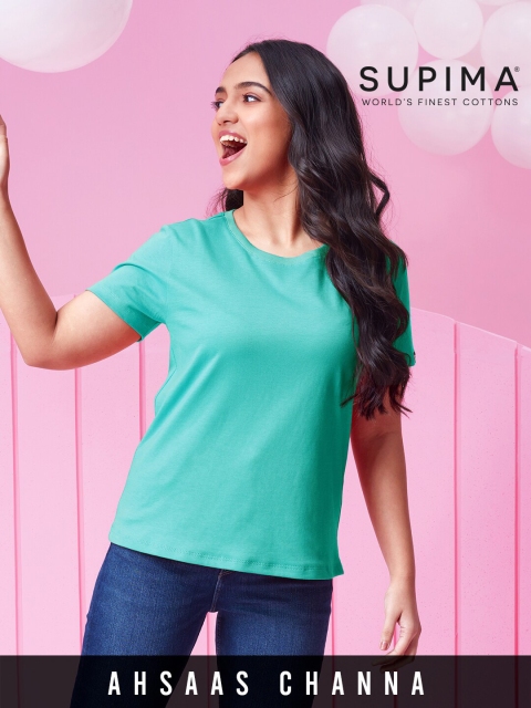 

The Souled Store Women Blue Colourblocked Pockets T-shirt