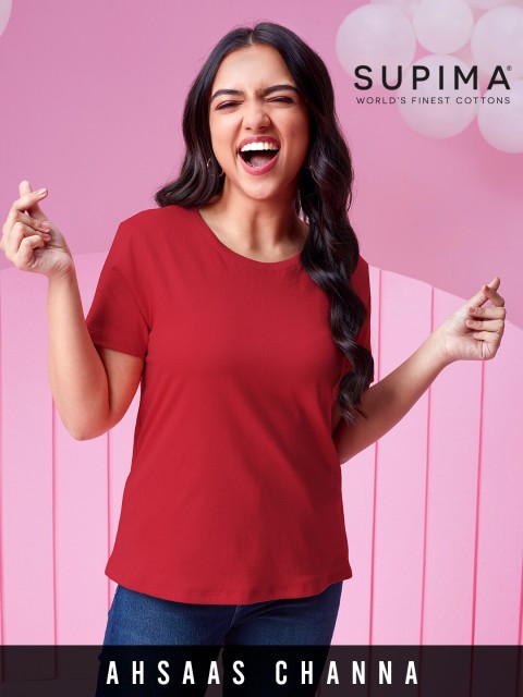 

The Souled Store Women Red V-Neck Applique T-shirt