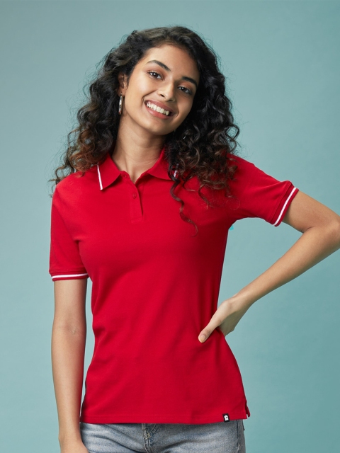 

The Souled Store Women Red Polo Collar Applique T-shirt