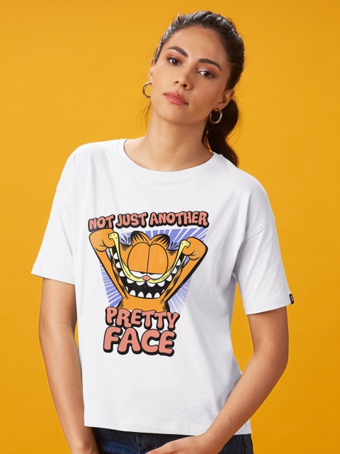 

The Souled Store Women White Typography Printed Pockets T-shirt