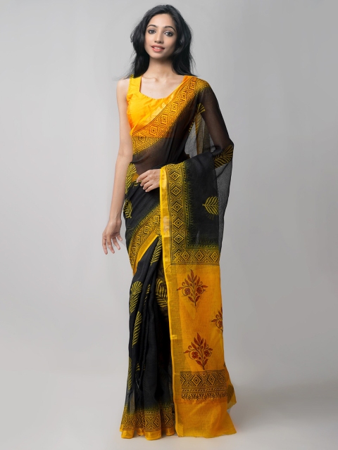 

Unnati Silks Black & Yellow Ethnic Motifs Pure Cotton Kota Saree