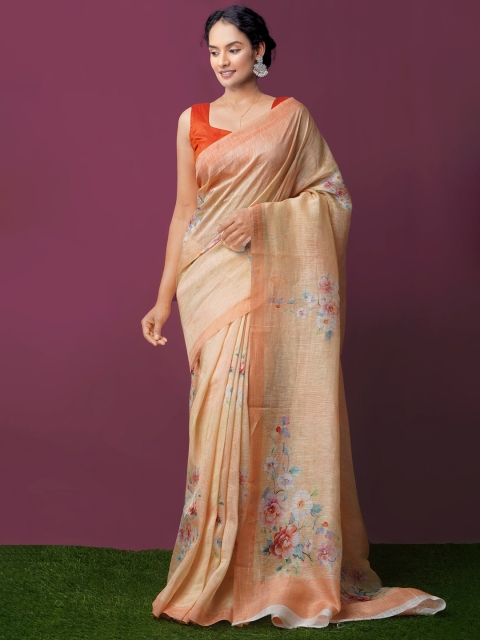 

Unnati Silks Orange Floral Printed Saree