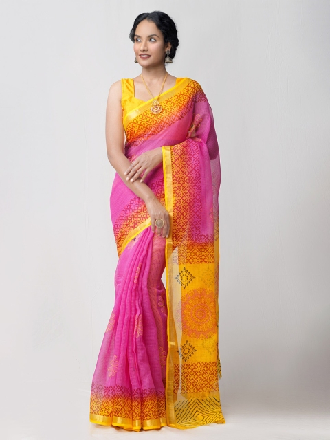 

Unnati Silks Pink & Orange Floral Pure Cotton Kota Saree