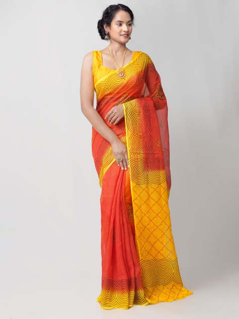 

Unnati Silks Red & Yellow Ethnic Motifs Handloom Pure Cotton Kota Saree