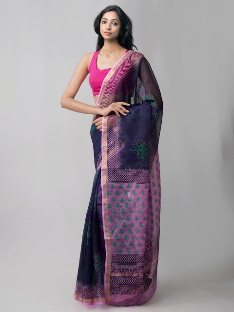 

Unnati Silks Navy Blue & Purple Ethnic Motifs Pure Cotton Kota Saree