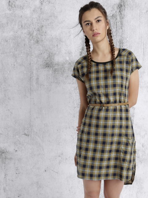 

Roadster Women Khaki & Navy Checked A-Line Dress