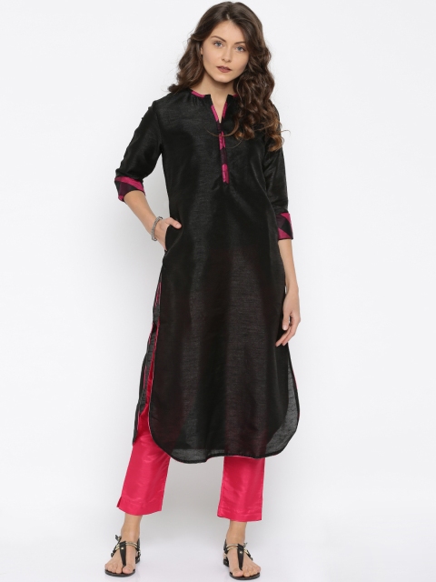 

Jashn Women Black Solid Straight Kurta