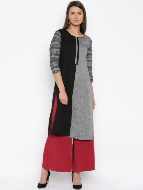 

Jashn Women Black and Grey Printed Straight Kurta