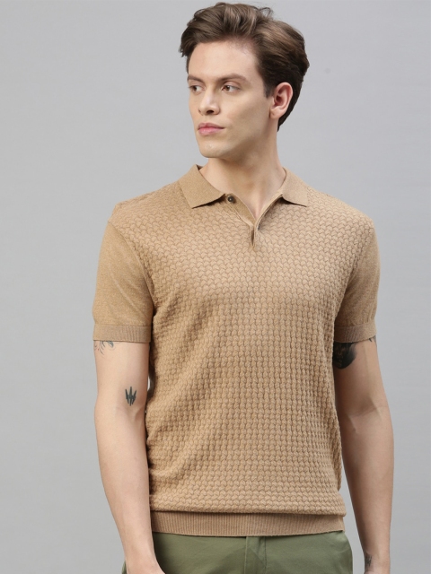 

RARE RABBIT Men Beige Polo Collar Pure Cotton Slim Fit T-shirt