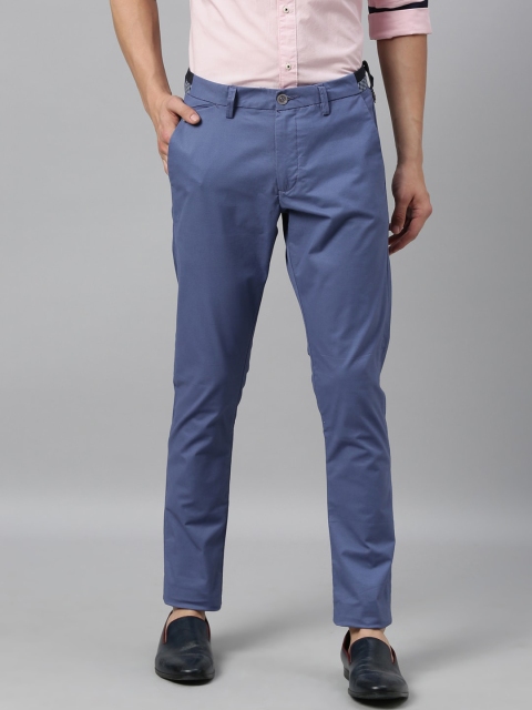 

RARE RABBIT Men Navy Blue Tailored Slim Fit Chinos Trousers