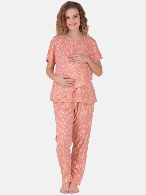 

Masha Women Peach-Coloured Printed Pure Cotton Night suit