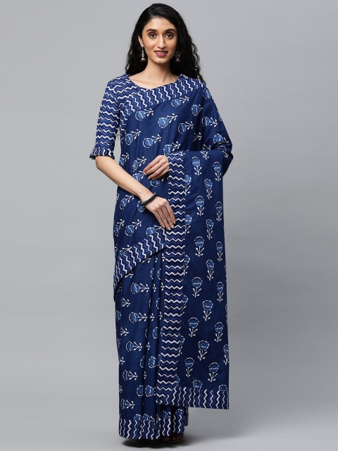 

KALINI Blue & White Floral Pure Cotton Saree