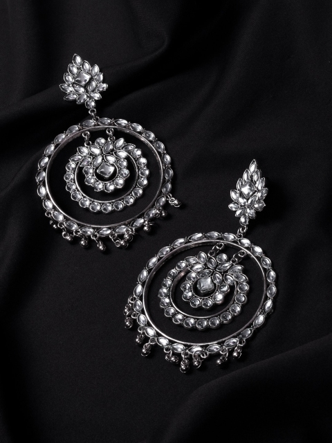 

STEORRA JEWELS Silver-Toned Contemporary Chandbalis Earrings