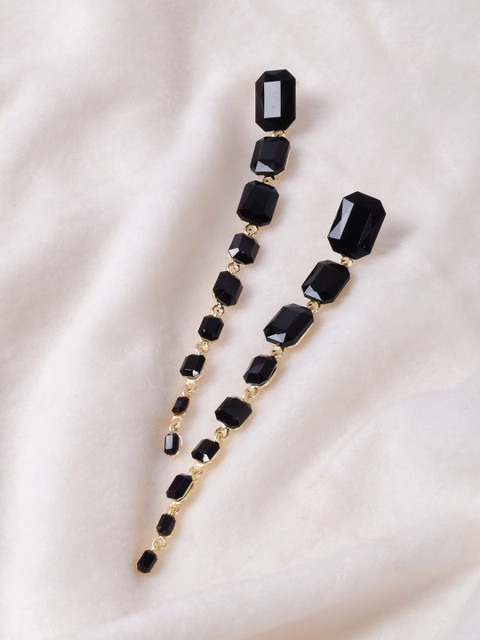 

STEORRA JEWELS Black Studded Contemporary Drop Earrings