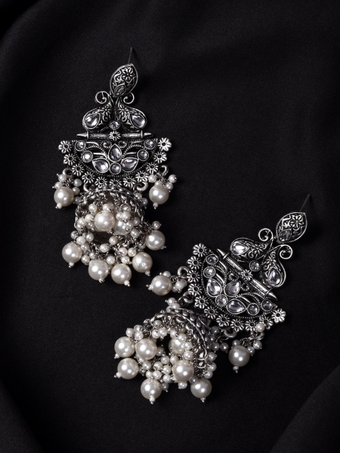 

STEORRA JEWELS Silver-Toned Jhumkas Earrings