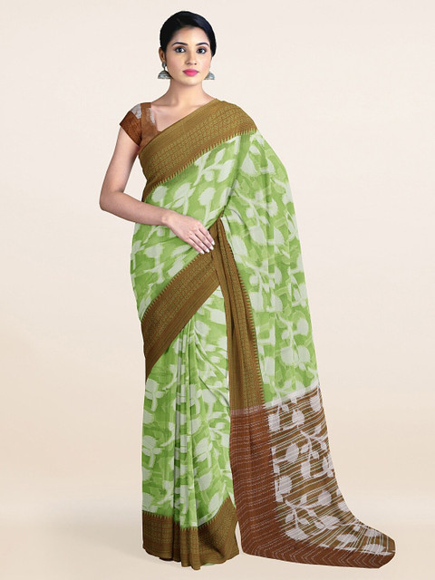 

Pothys Green & Silver-Toned Floral Zari Cotton Blend Saree