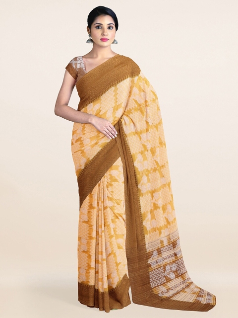 

Pothys Yellow & Silver-Toned Printed Zari Saree