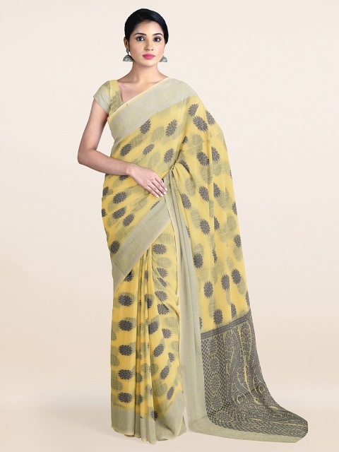 

Pothys Yellow & Grey Ethnic Motifs Zari Pure Cotton Saree