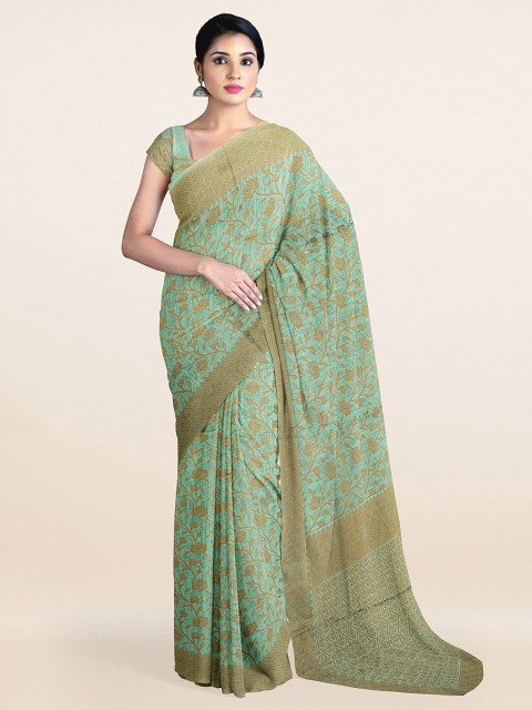 

Pothys Green & Gold-Toned Floral Zari Pure Cotton Saree