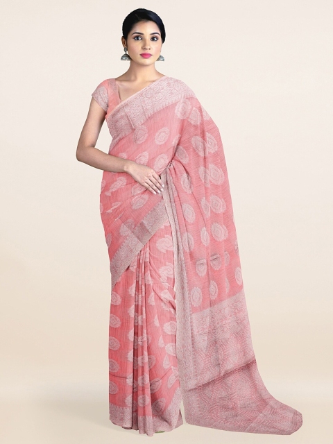 

Pothys Pink & Silver-Toned Ethnic Motifs Pure Cotton Saree