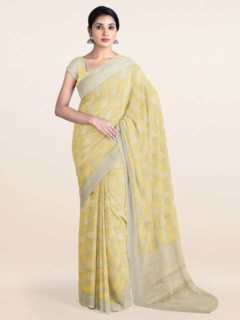 

Pothys Yellow & Silver-Toned Woven Design Zari Pure Cotton Saree