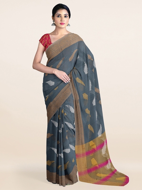 

Pothys Grey & Gold-Toned Floral Zari Pure Cotton Saree