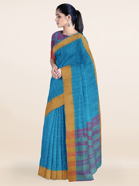 

Pothys Blue & Gold-Toned Geometric Woven Design Saree